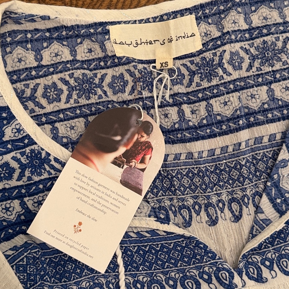 NWT Daughters of India Blue White Dress Cover Up Size XS - Picture 4 of 5